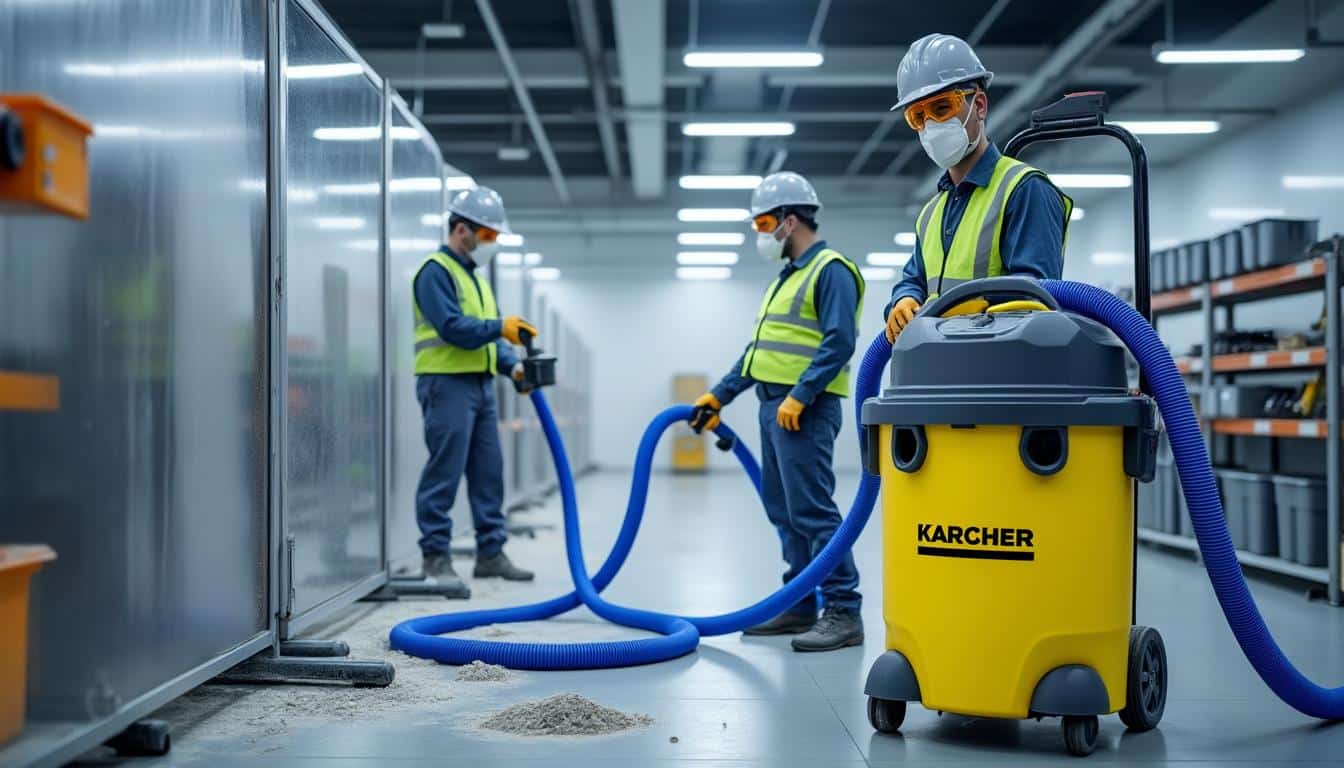 découvrez comment les aspirateurs kärcher et les protections adaptées garantissent un chantier propre en limitant efficacement la poussière pour un environnement de travail sain et sécurisé.