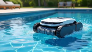 découvrez le robot nettoyeur autonome qui brosse efficacement la ligne d'eau des piscines à coque, garantissant une propreté optimale sans effort.