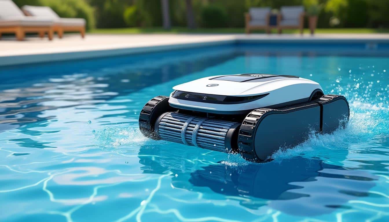 découvrez le robot nettoyeur autonome qui brosse efficacement la ligne d'eau des piscines à coque, garantissant une propreté optimale sans effort.