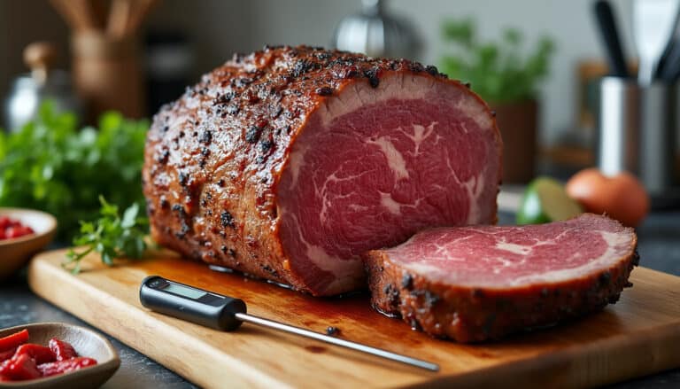 le thermomètre à sonde permet de contrôler avec précision la cuisson à cœur des rôtis de bœuf pour des repas parfaitement réussis et savoureux.