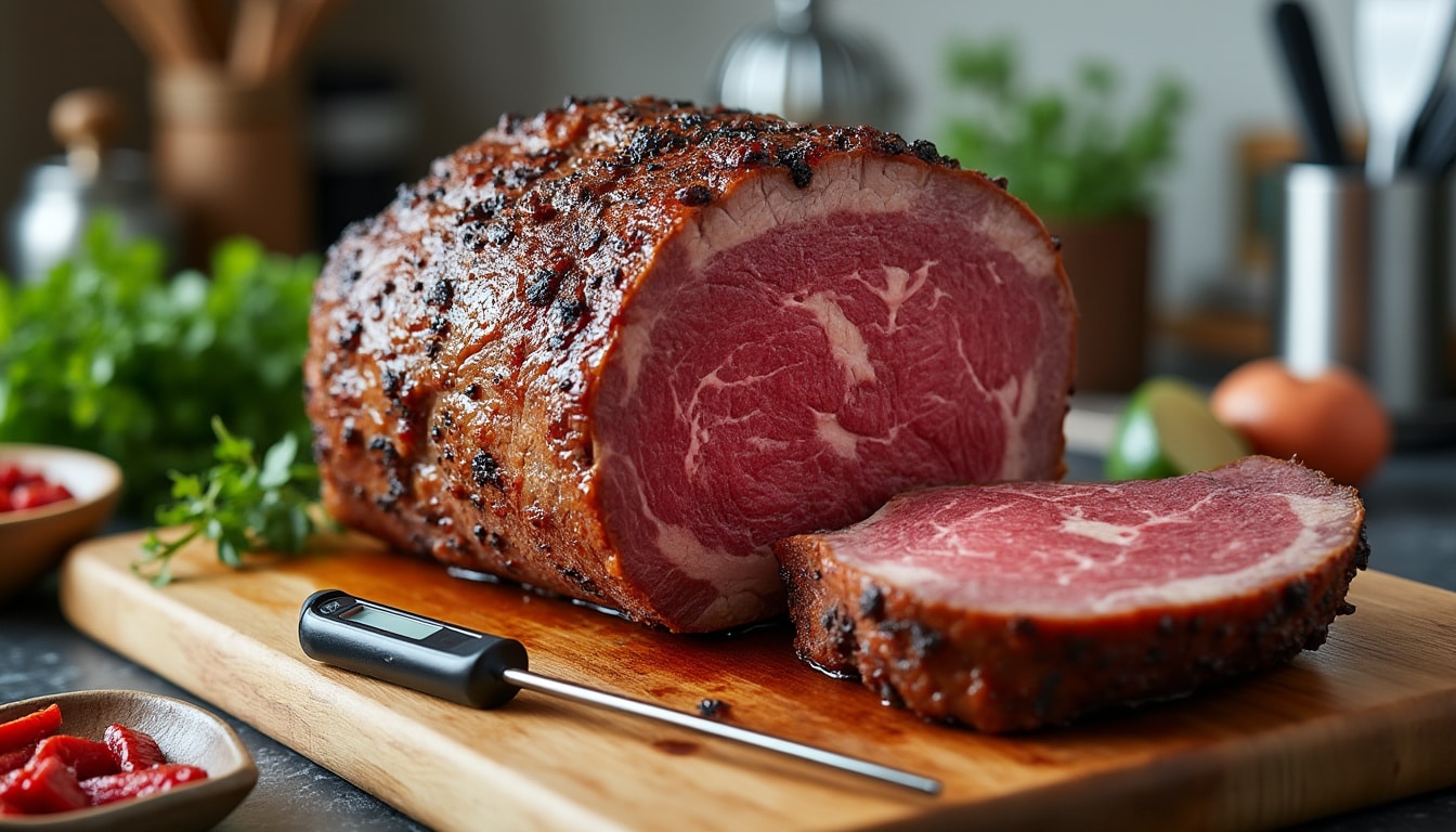 le thermomètre à sonde permet de contrôler avec précision la cuisson à cœur des rôtis de bœuf pour des repas parfaitement réussis et savoureux.