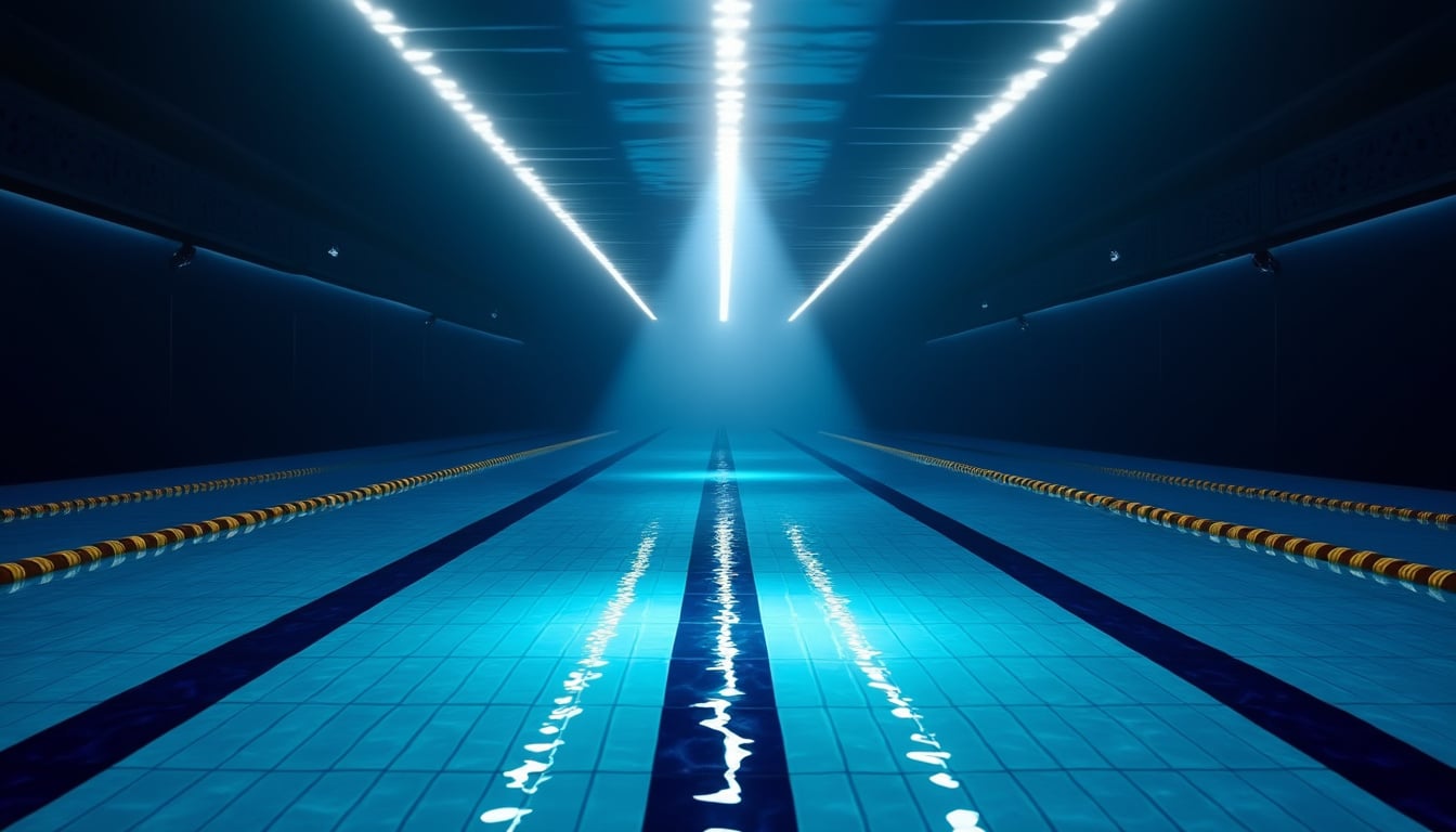découvrez comment le projecteur led éclaire efficacement le fond plat des couloirs de nage durant la nuit, offrant une visibilité optimale et une ambiance sécurisée pour vos entraînements nocturnes.