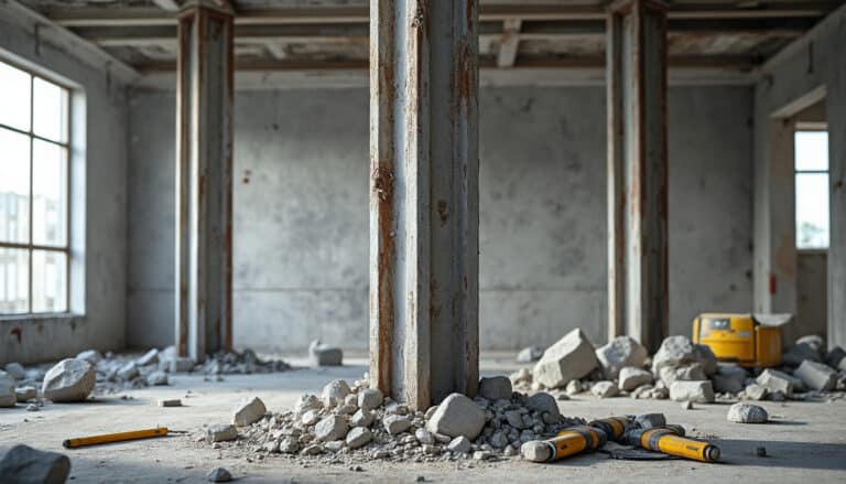 découvrez comment l'étai de maçon assure un soutien temporaire fiable des poutrelles pendant les travaux de démolition, garantissant sécurité et stabilité sur le chantier.