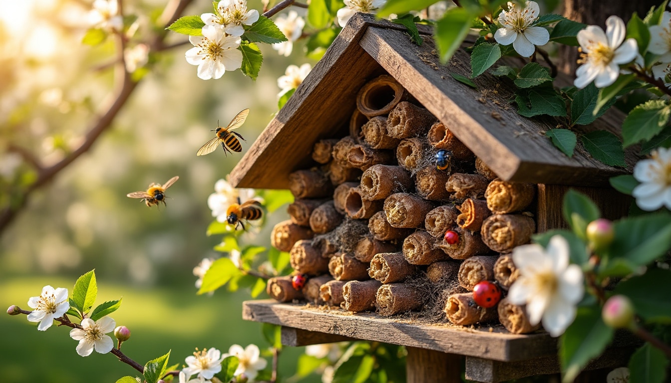 découvrez comment un hôtel à insectes protège et abrite les pollinisateurs essentiels pour la santé et la fructification de vos arbres fruitiers.