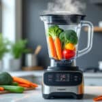 le blender chauffant permet de mixer et cuire simultanément les légumes pour préparer facilement des soupes veloutées onctueuses et savoureuses.