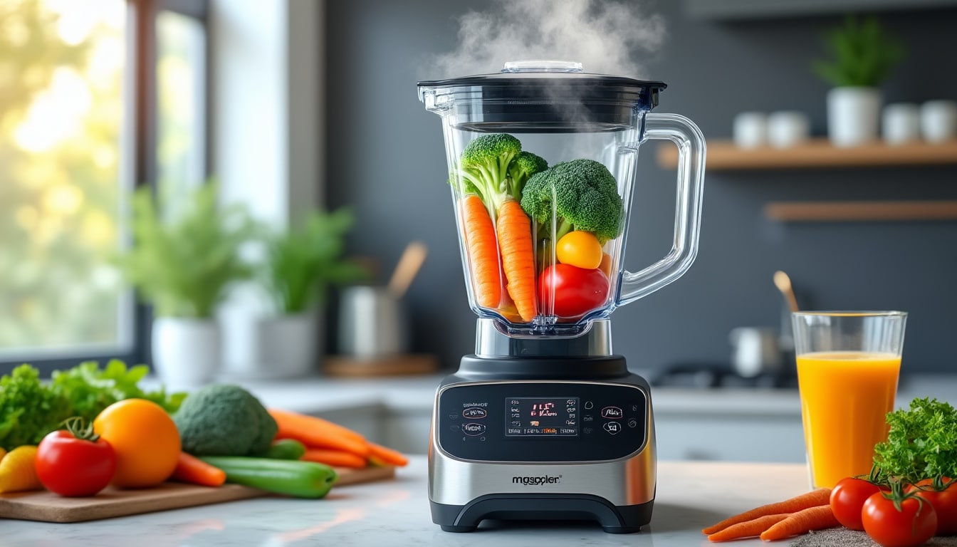le blender chauffant permet de mixer et cuire simultanément les légumes pour préparer facilement des soupes veloutées onctueuses et savoureuses.