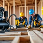 découvrez comment le compresseur d'air alimente en continu les cloueuses pneumatiques de charpente pour une efficacité et une précision optimales dans vos travaux de construction.