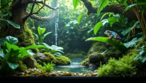découvrez le terrarium biotopique qui reproduit parfaitement le taux d'hygrométrie naturel des amphibiens tropicaux, offrant un habitat idéal pour leur bien-être et leur santé.