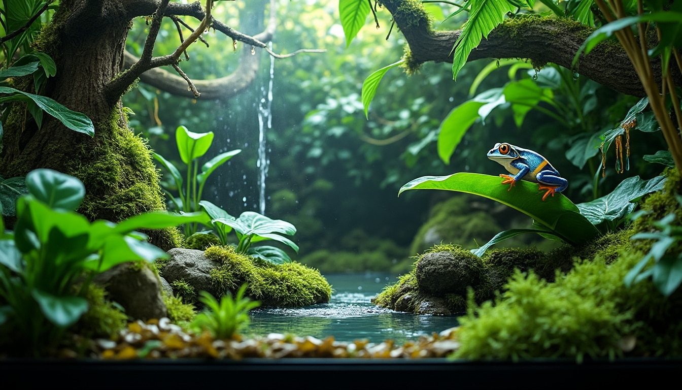 découvrez le terrarium biotopique qui reproduit parfaitement le taux d'hygrométrie naturel des amphibiens tropicaux, offrant un habitat idéal pour leur bien-être et leur santé.