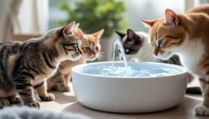 la fontaine à eau stimule l'hydratation régulière des chats prédisposés aux calculs rénaux, favorisant leur santé et leur bien-être au quotidien.