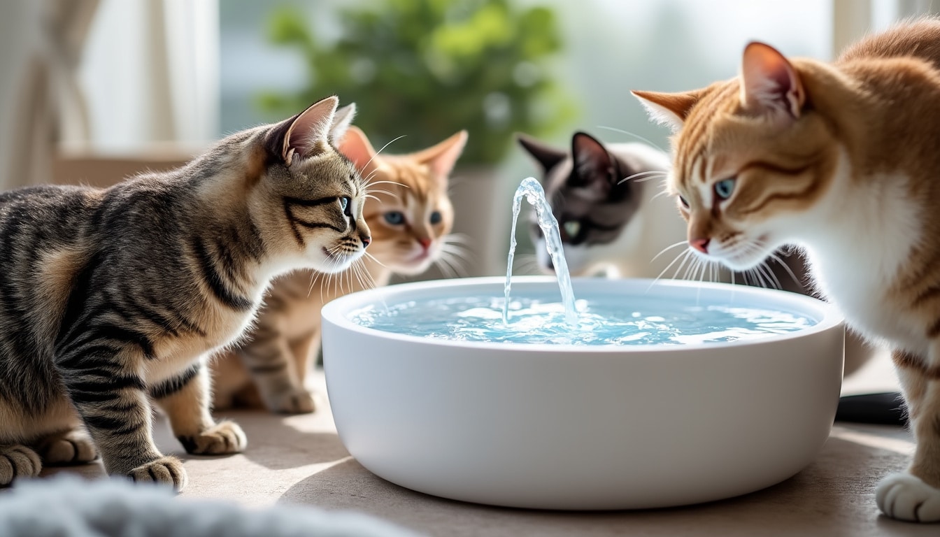 la fontaine à eau stimule l'hydratation régulière des chats prédisposés aux calculs rénaux, favorisant leur santé et leur bien-être au quotidien.