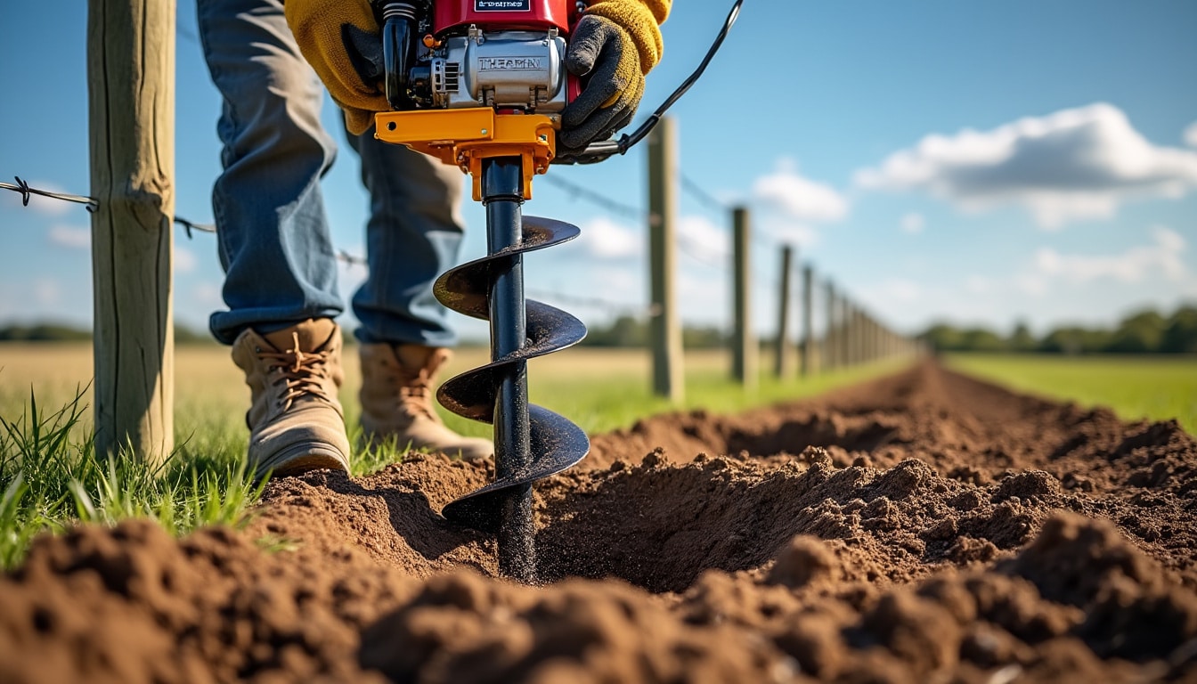 creusez rapidement des trous réguliers pour vos poteaux de clôture grâce à la tarière thermique, puissante et efficace pour vos travaux de plantation.