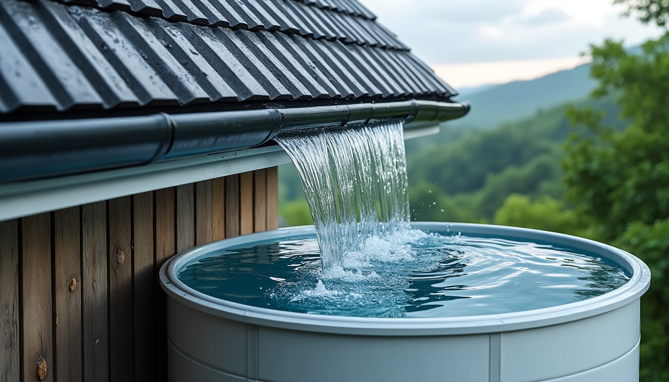 découvrez comment un récupérateur d'eau permet de collecter et stocker efficacement l'eau de pluie provenant des toitures inclinées, pour une utilisation écologique et économique.