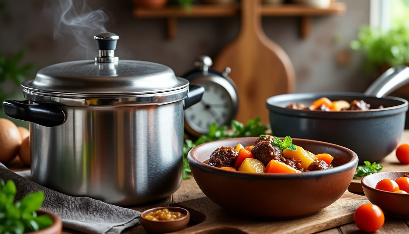 découvrez comment l’autocuiseur sous pression réduit de moitié le temps de cuisson des ragoûts de viande tout en préservant leur saveur et leur tendreté.