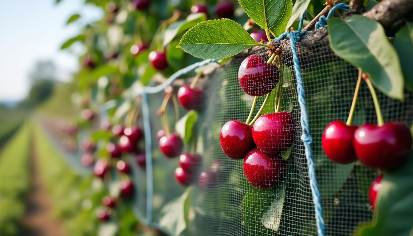 découvrez comment le filet anti-oiseaux protège les cerises et préserve la récolte des cerisiers au cœur de la production.